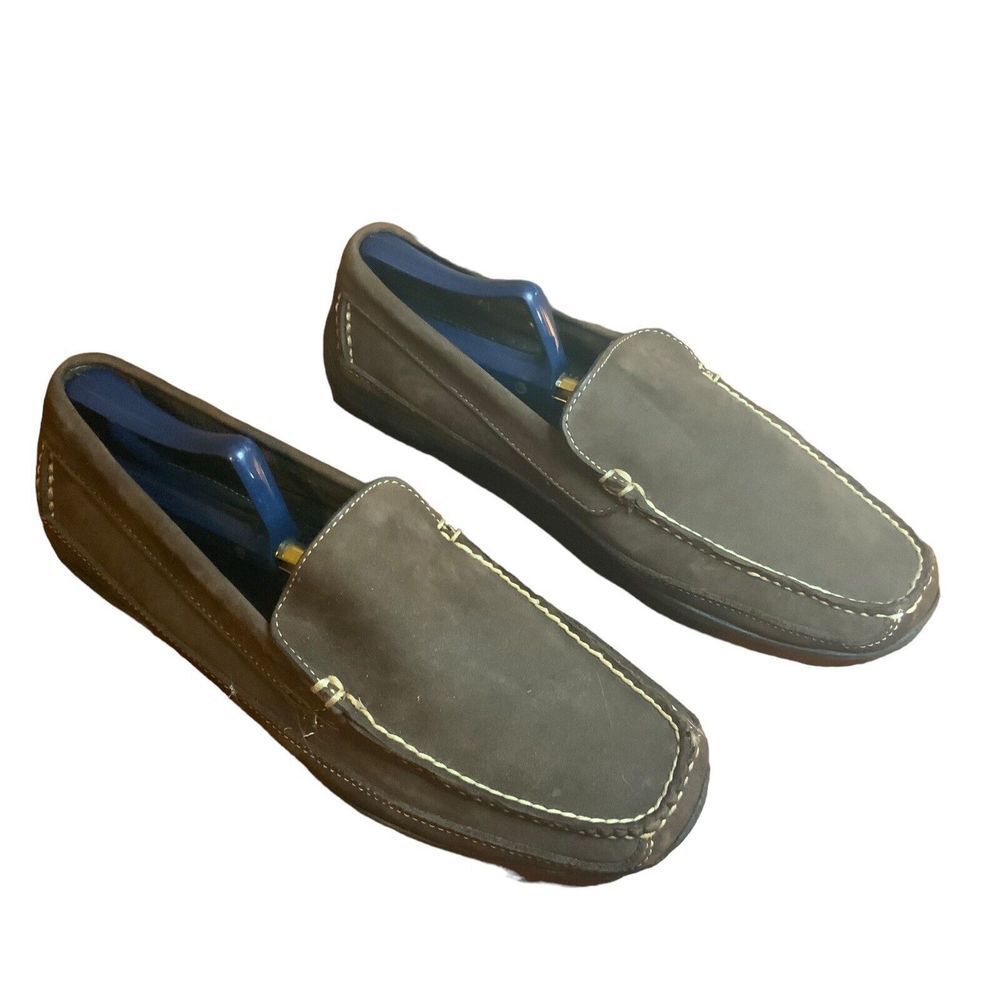 LL Bean Brown Suede Leather Driving Moccasin Loafers Rubber Soles Size 11D